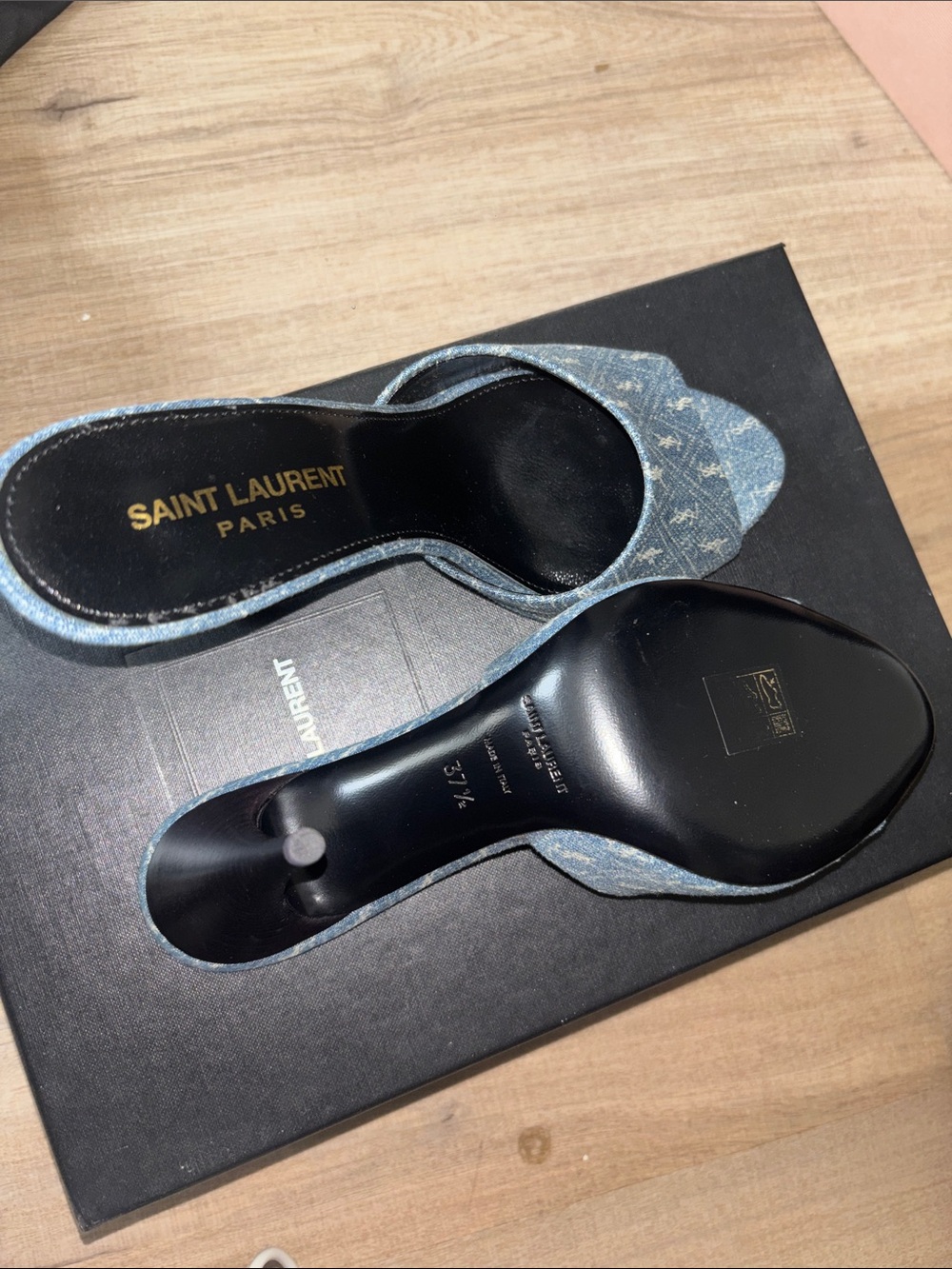 Saint Laurent Light Blue Denim Open-Toe Mule Slides